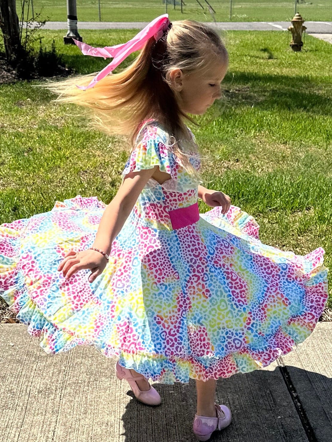 Rainbow Heart Cheetah Twirl Dress