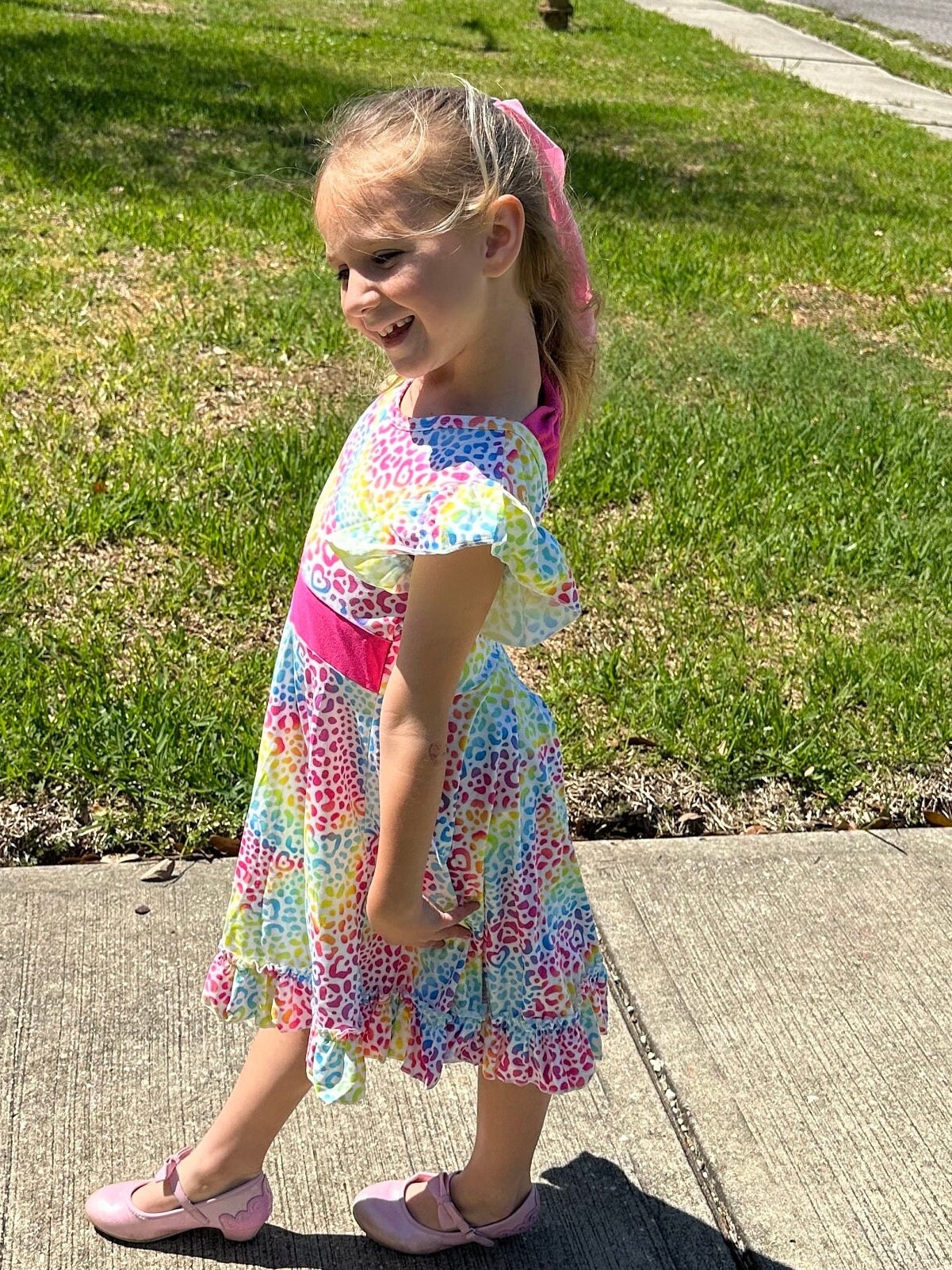 Rainbow Heart Cheetah Twirl Dress