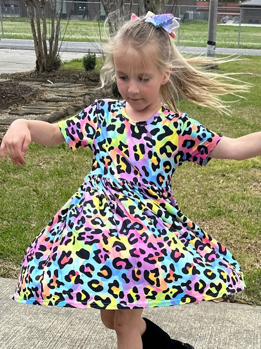 Rainbow Leopard t shirt dress