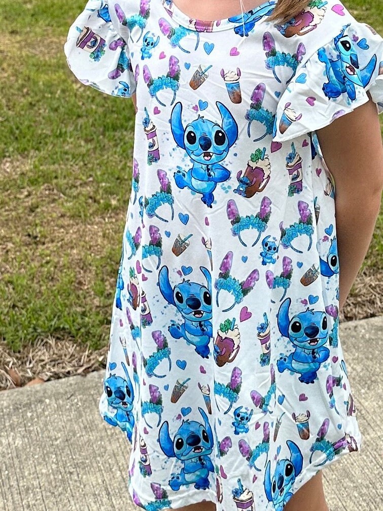 Blue Alien and drinks swing dress