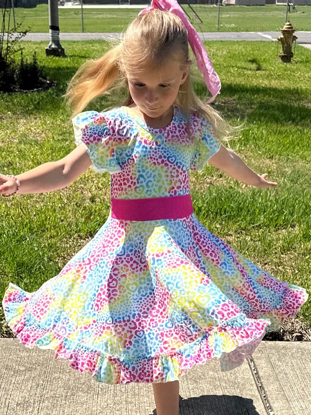 Rainbow Heart Cheetah Twirl Dress