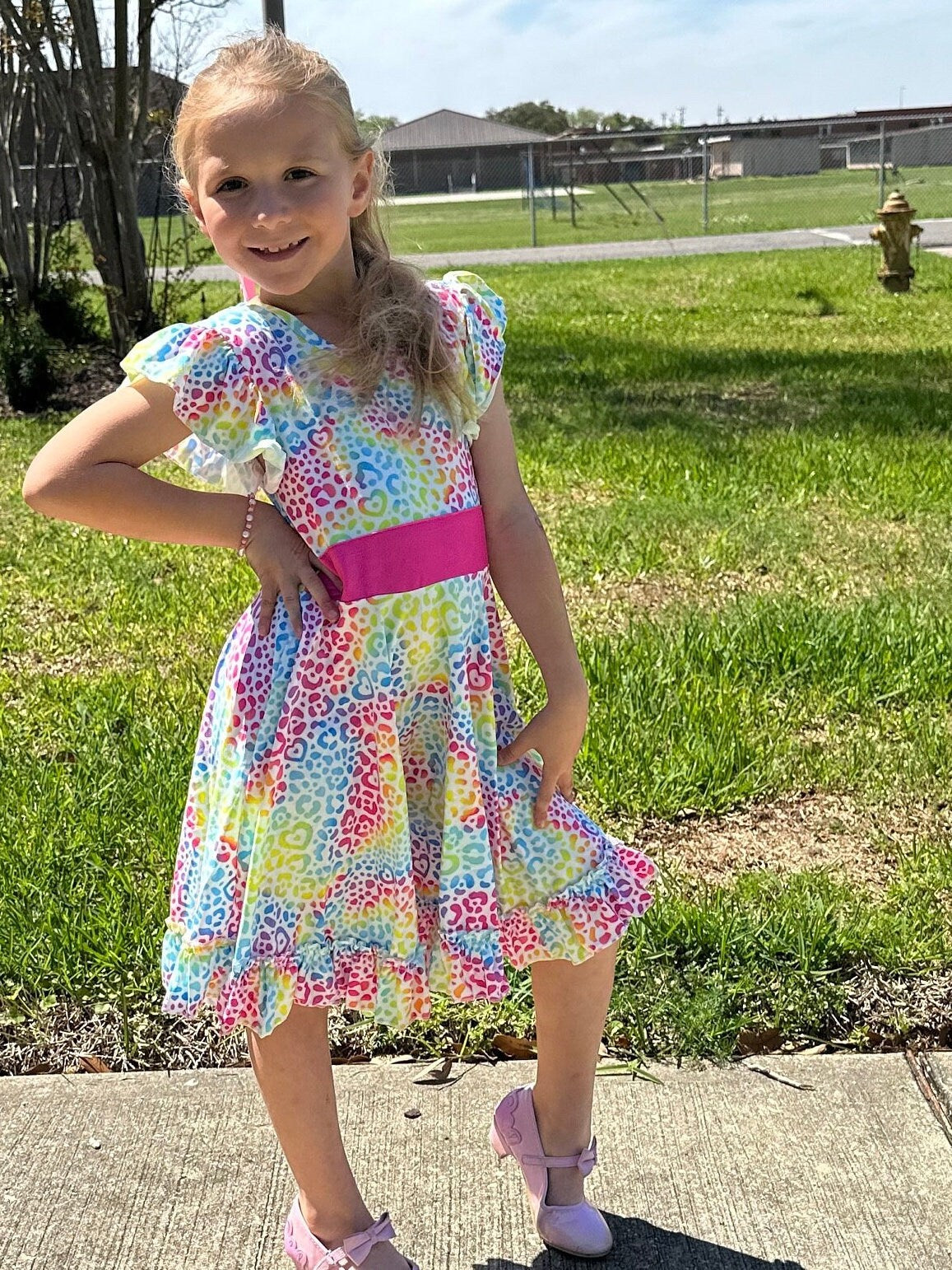 Rainbow Heart Cheetah Twirl Dress