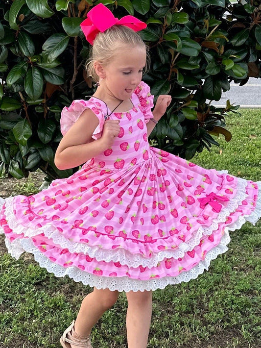 Strawberry Lace and Ruffle Twirl Dress