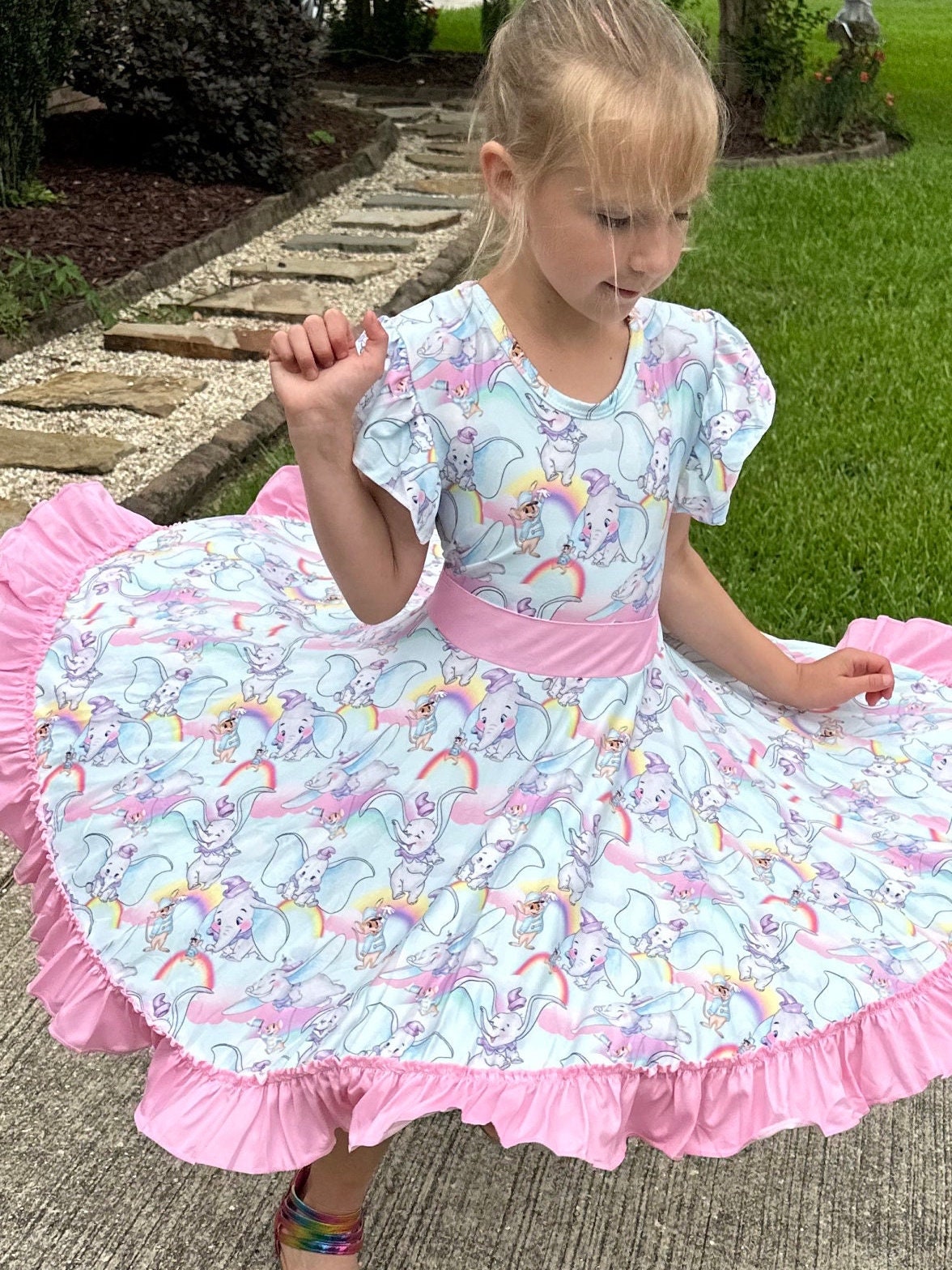 Flying Elephant Bow Back Twirl Dress