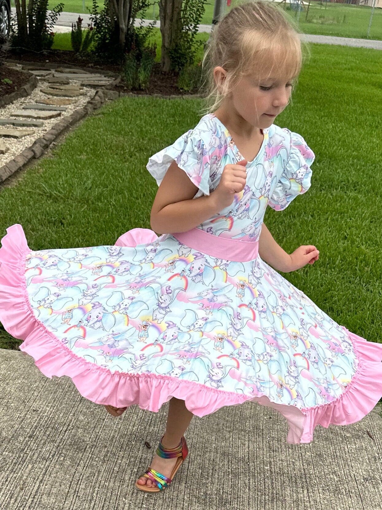 Flying Elephant Bow Back Twirl Dress