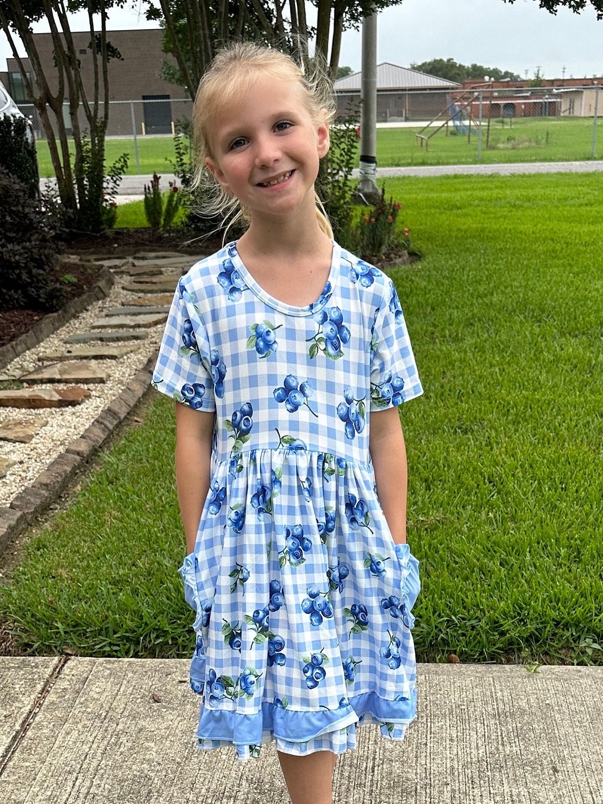 Blueberry pocket twirl dress