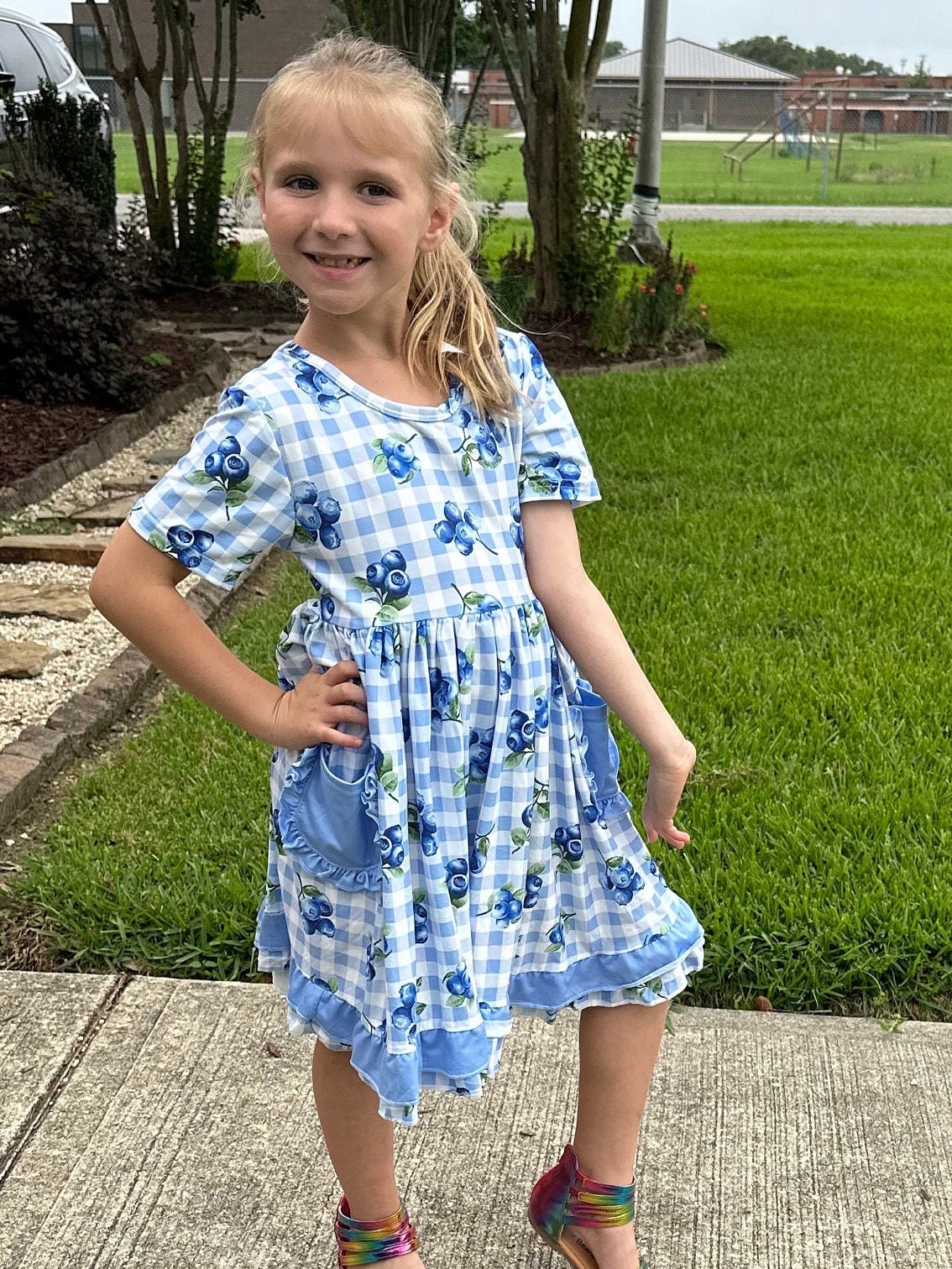 Blueberry pocket twirl dress