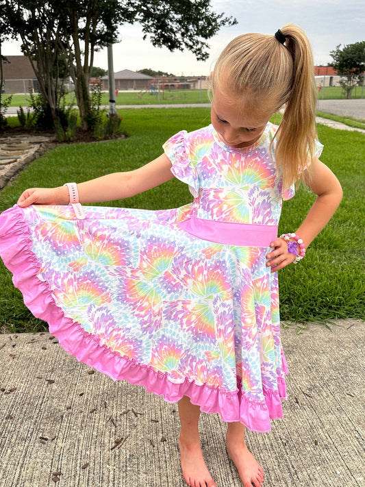 Tie Dye Butterfly Bow Back Twirl Dress