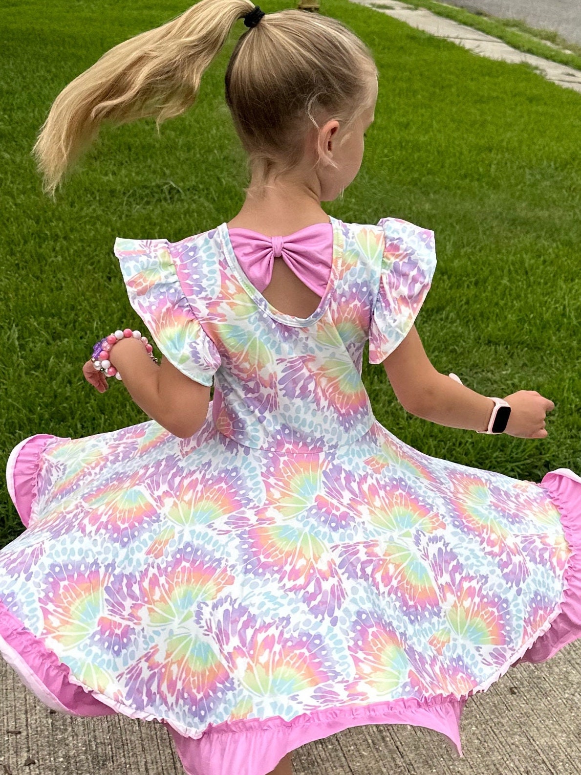 Tie Dye Butterfly Bow Back Twirl Dress