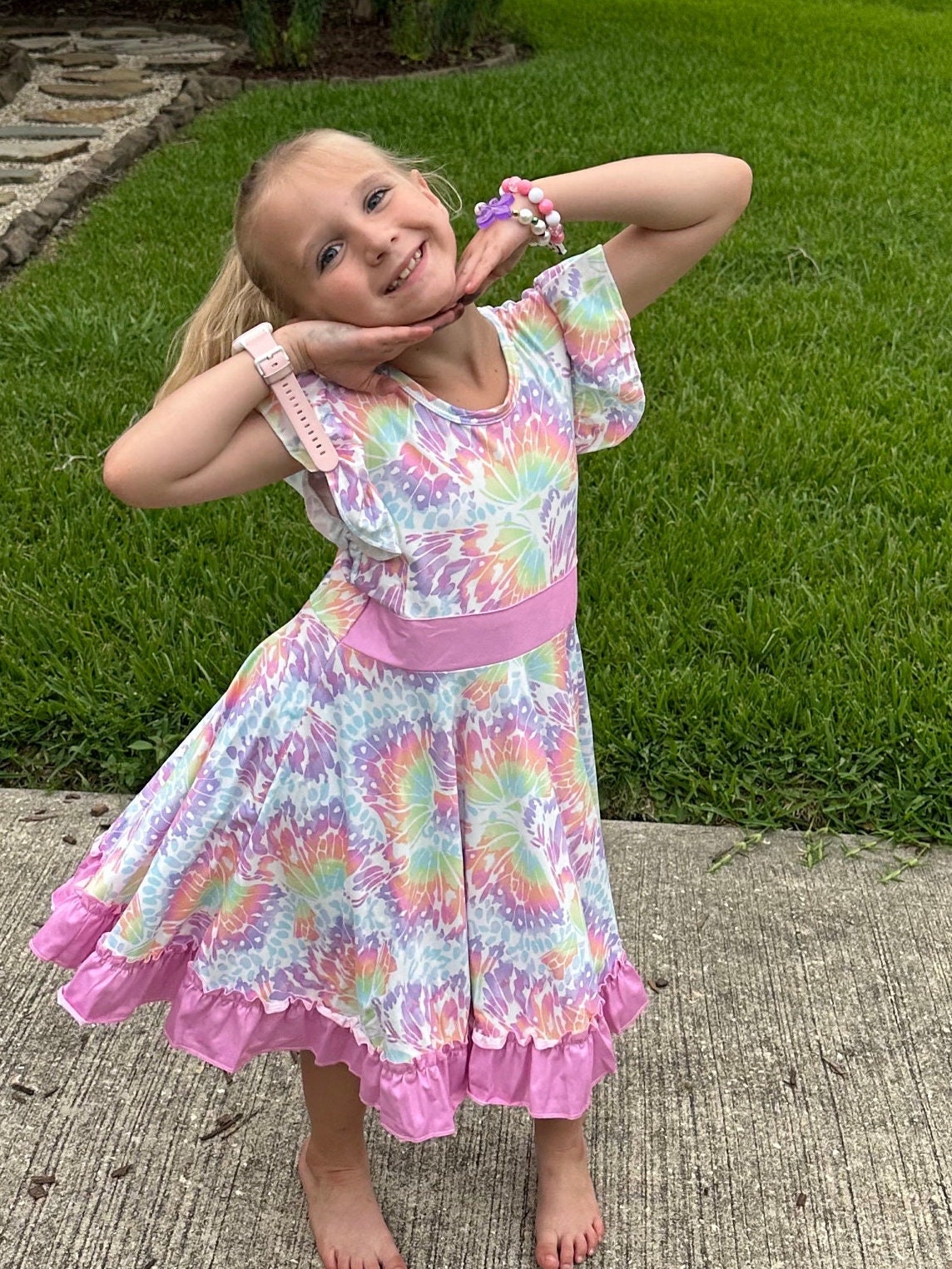 Tie Dye Butterfly Bow Back Twirl Dress