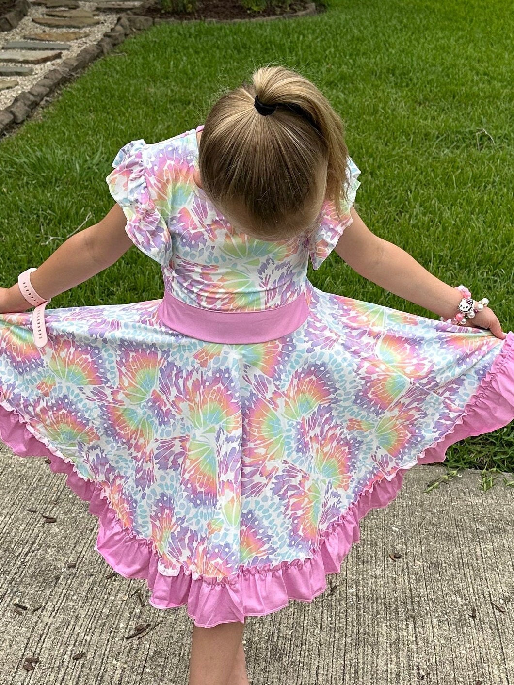 Tie Dye Butterfly Bow Back Twirl Dress