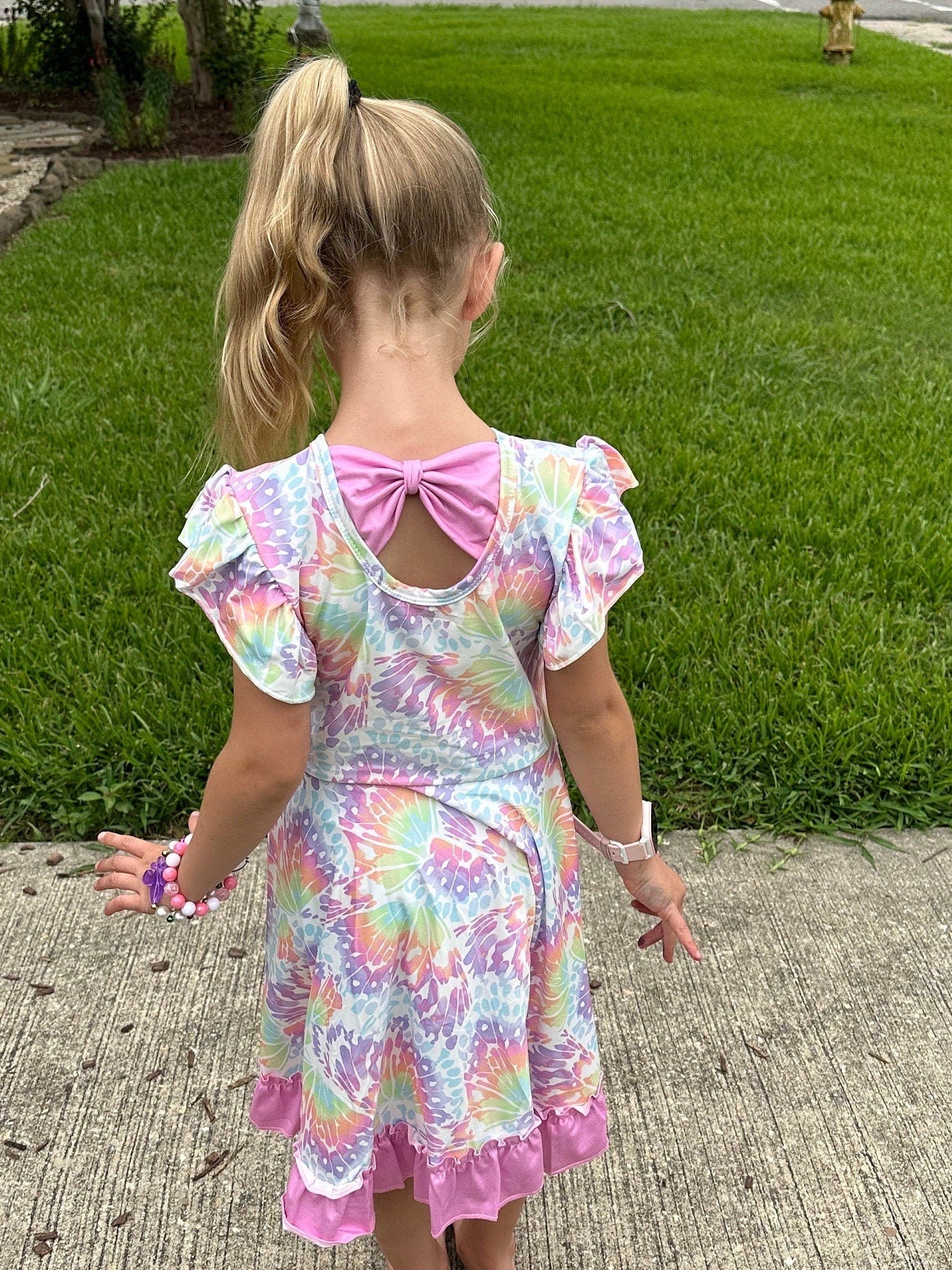 Tie Dye Butterfly Bow Back Twirl Dress