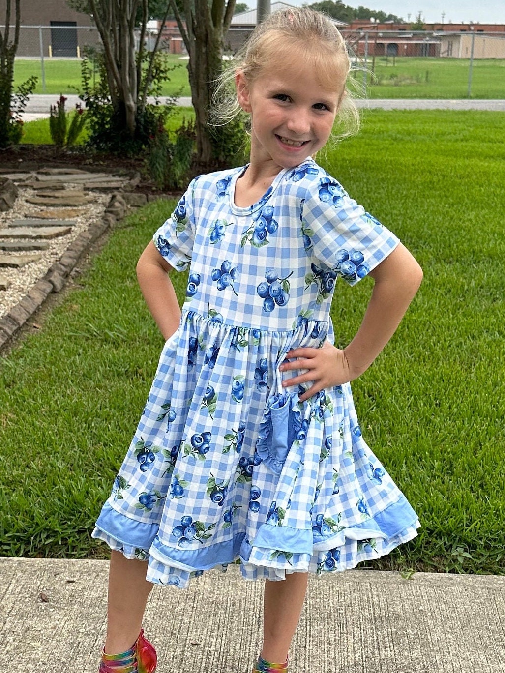 Blueberry pocket twirl dress