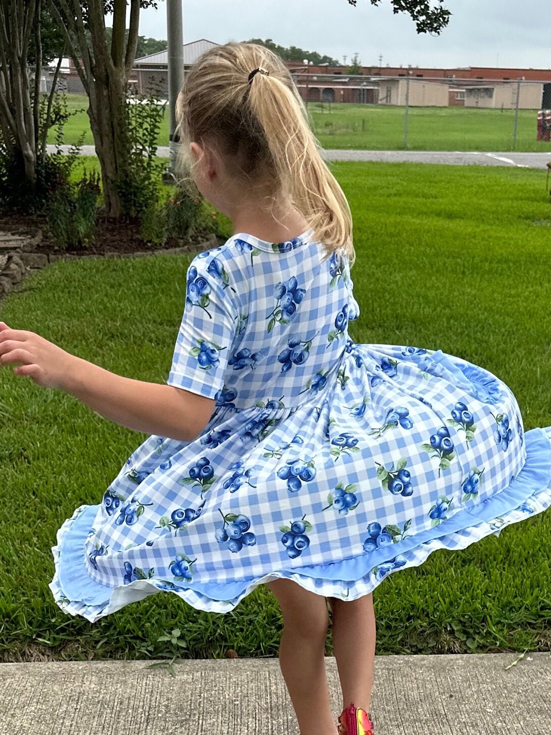 Blueberry pocket twirl dress