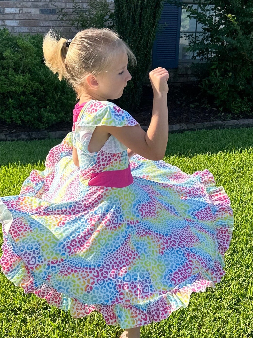 Rainbow Heart Cheetah Twirl Dress