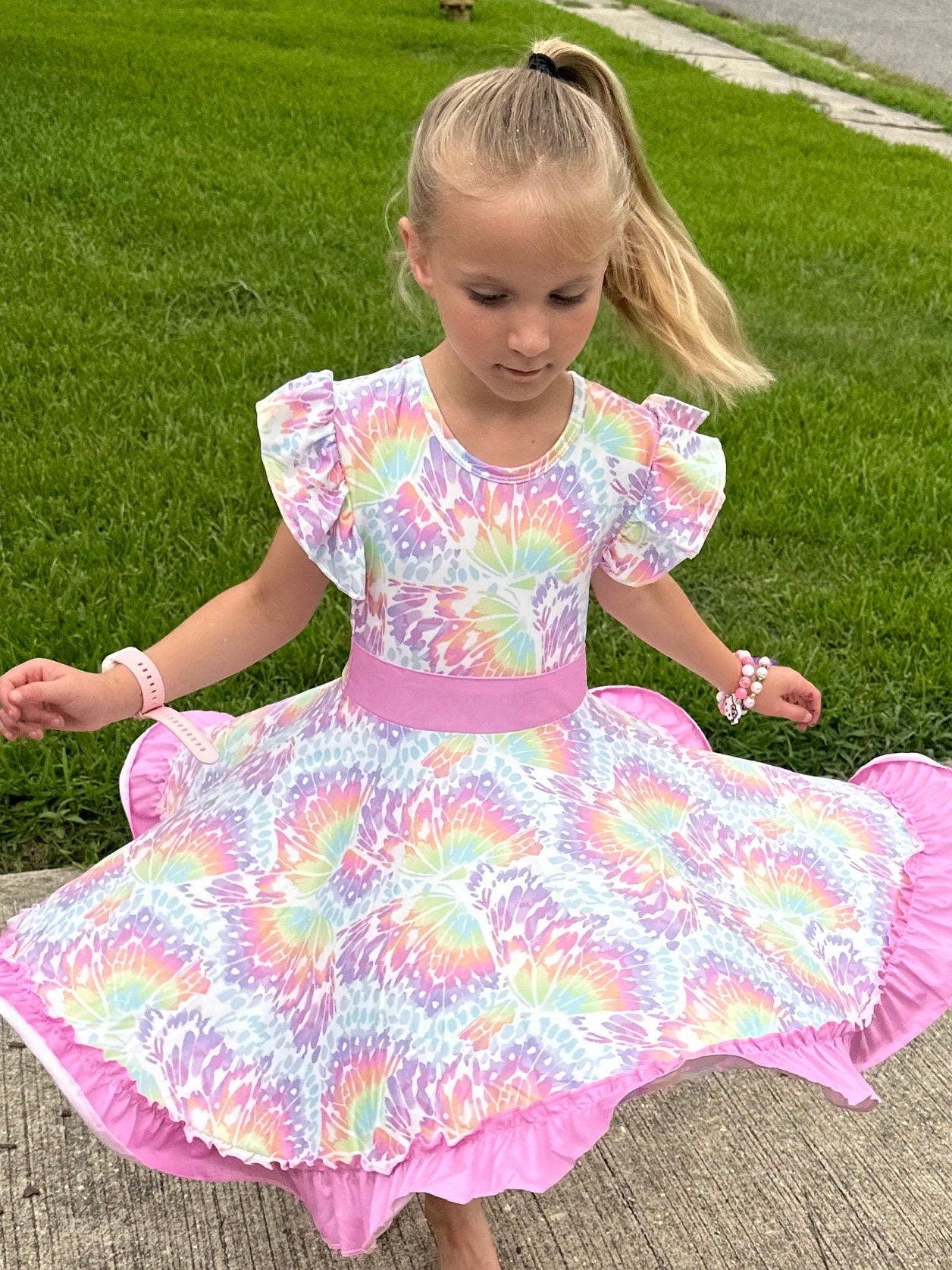 Tie Dye Butterfly Bow Back Twirl Dress