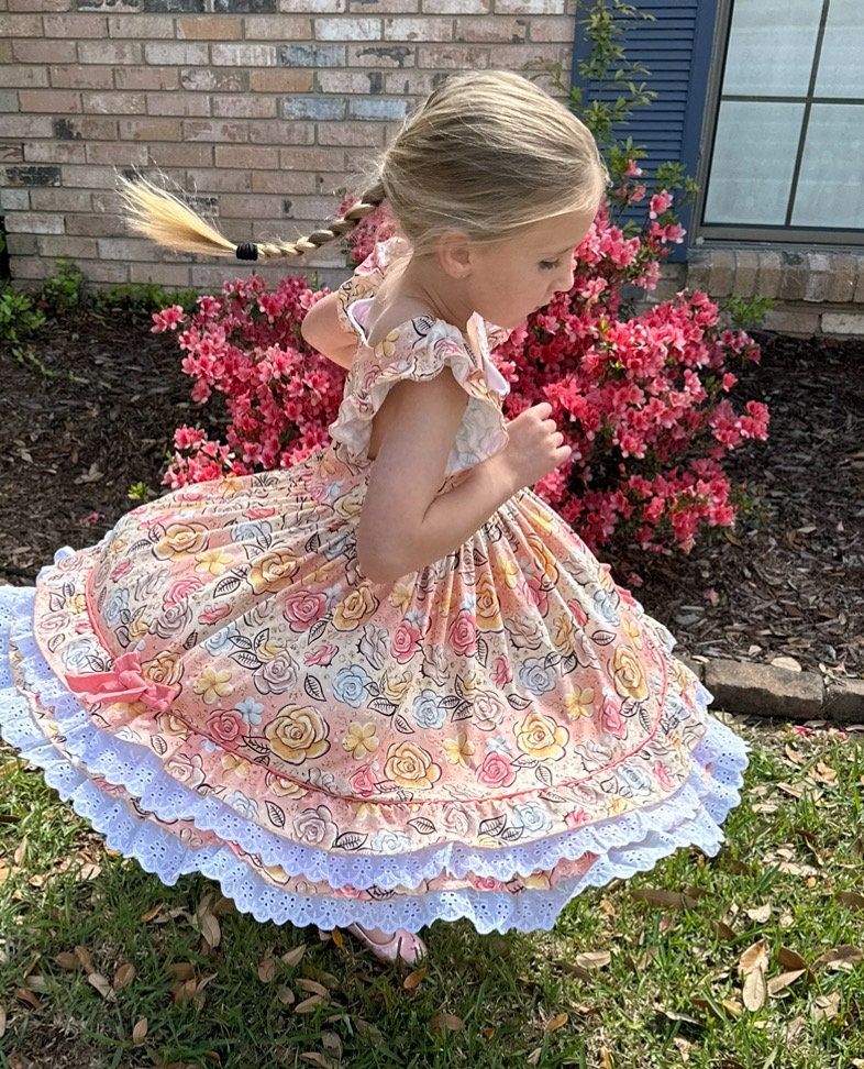 Ruffles and Lace Roses Twirl Dress