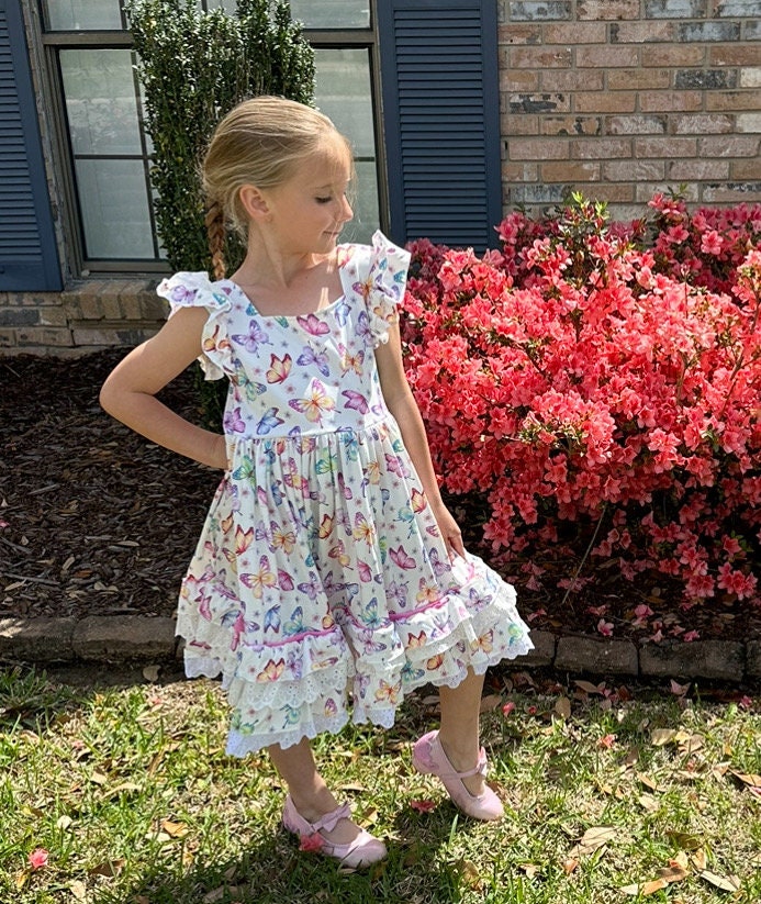 Ruffle and Lace Butterfly Twirl Dress