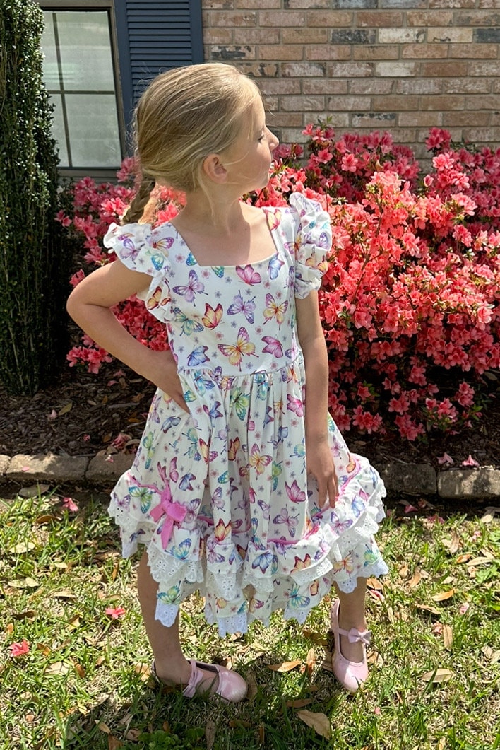 Ruffle and Lace Butterfly Twirl Dress