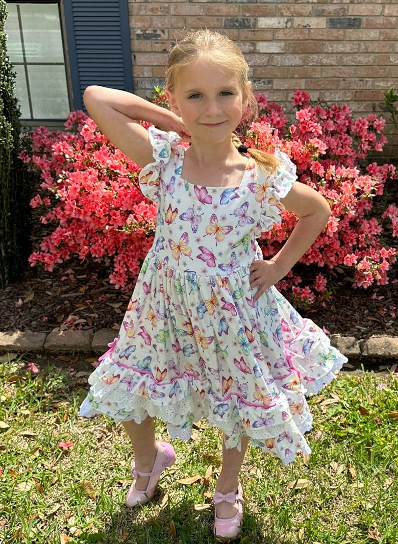 Ruffle and Lace Butterfly Twirl Dress