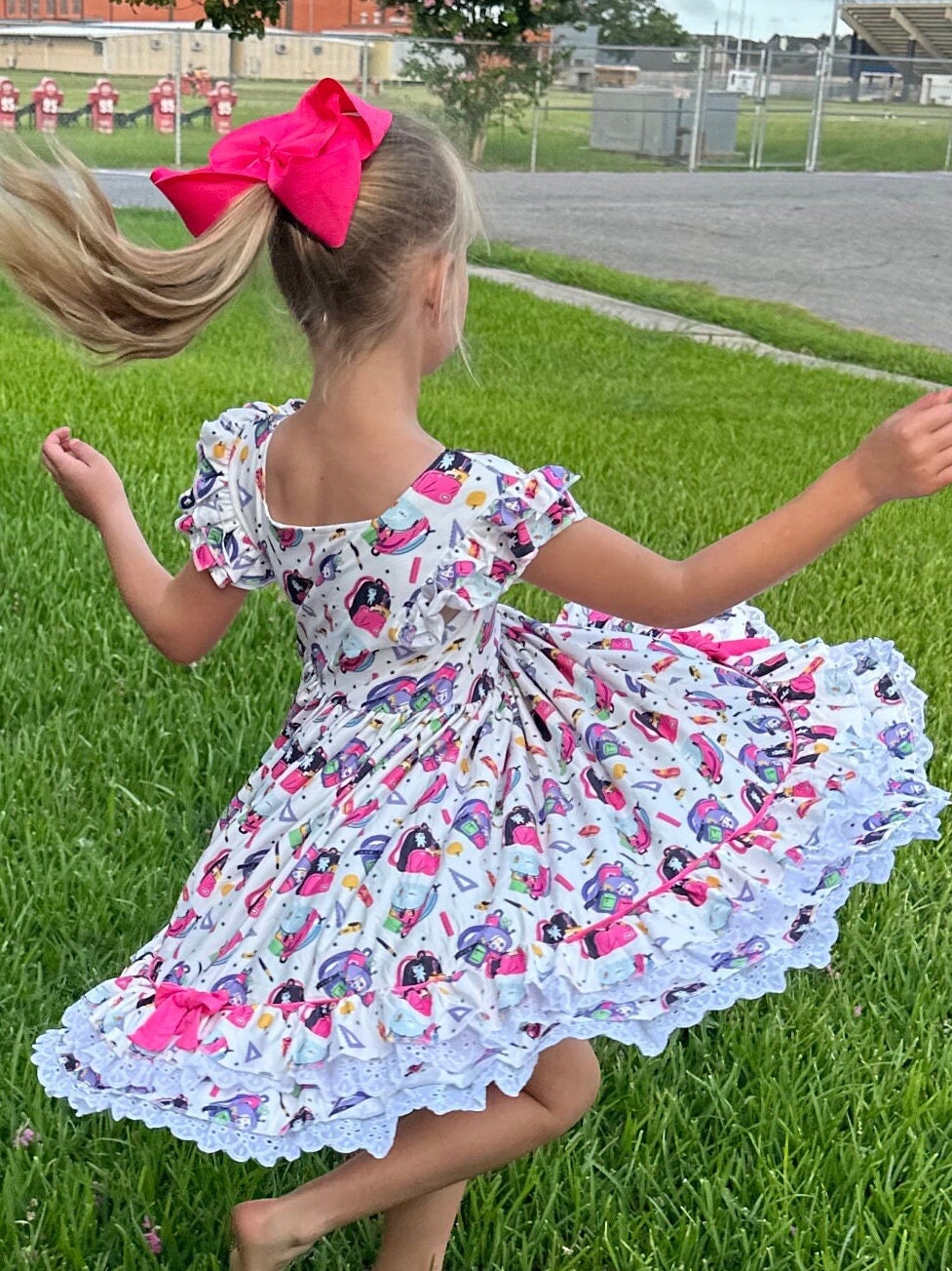 Ruffle and Lace School Days Twirl Dress