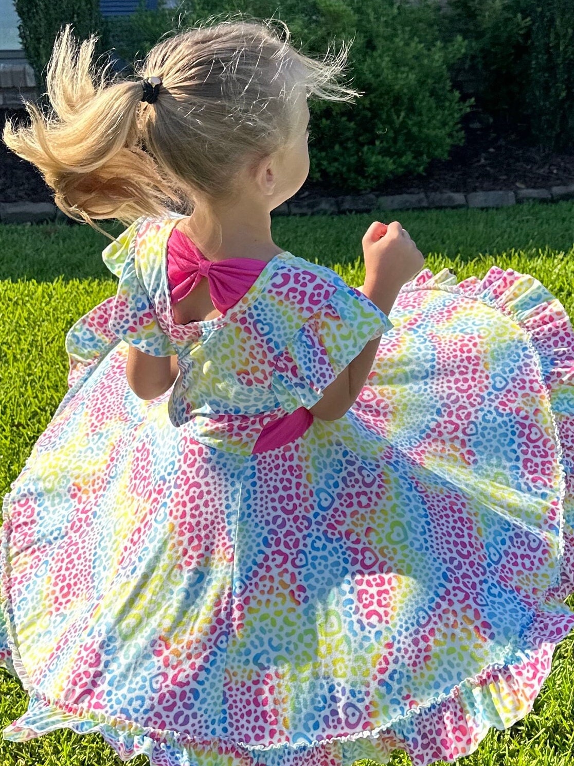 Rainbow Heart Cheetah Twirl Dress