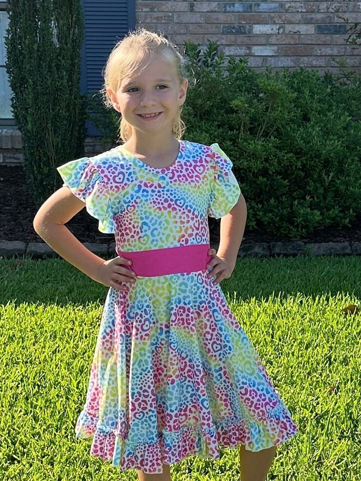 Rainbow Heart Cheetah Twirl Dress