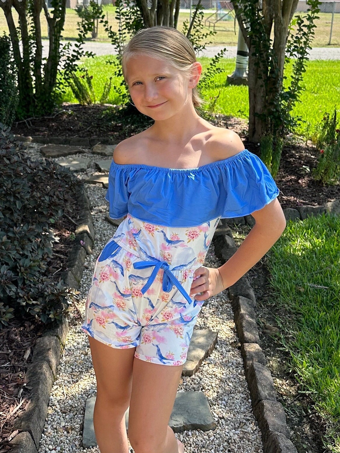 Whales and Roses Romper