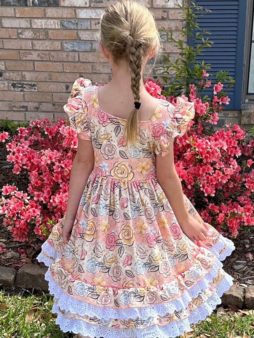 Ruffles and Lace Roses Twirl Dress