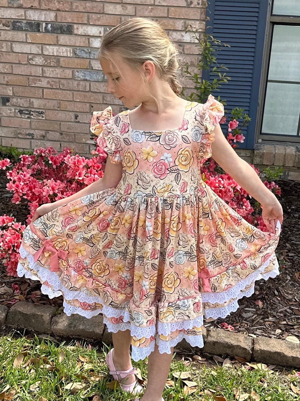 Ruffles and Lace Roses Twirl Dress