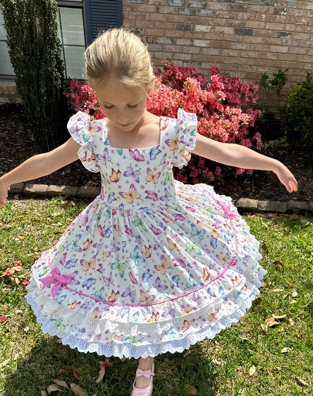 Ruffle and Lace Butterfly Twirl Dress