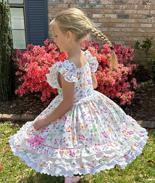 Ruffle and Lace Butterfly Twirl Dress