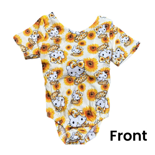 Kawaii Cat and Sunflowers One Piece Swim