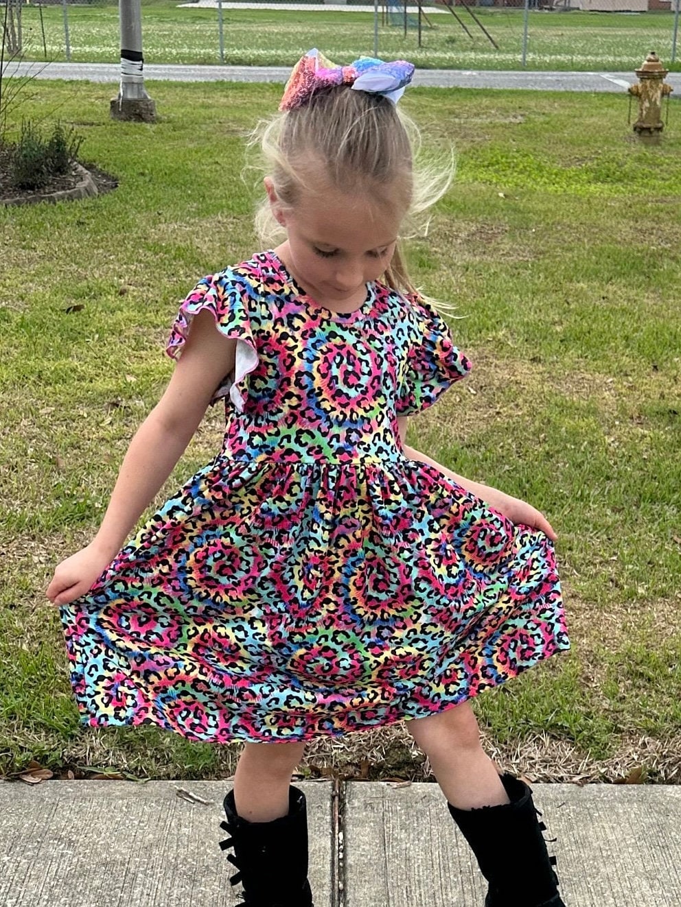 Tye Die Leopard Flutter Dress