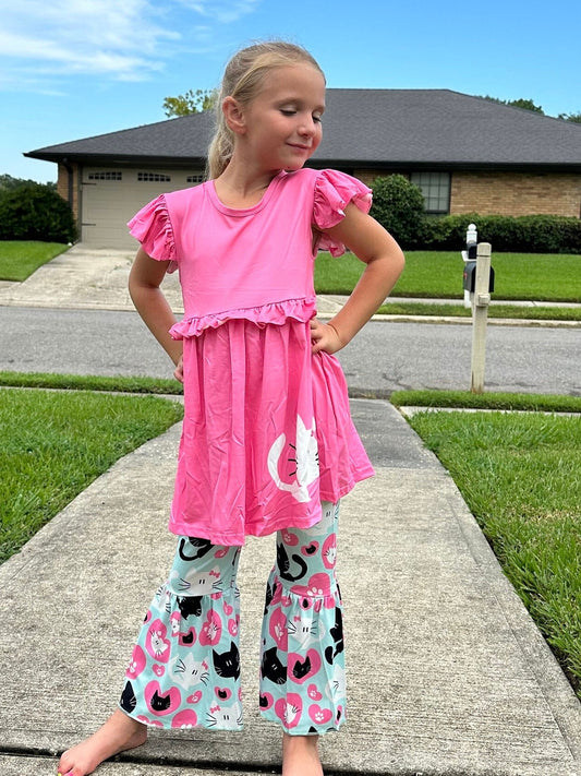 Pink and Teal Bell Bottom Pants Set