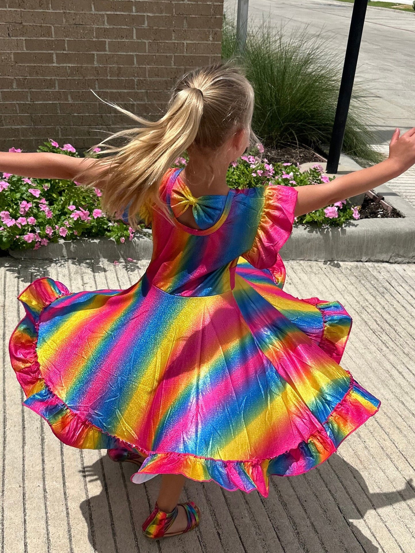 Rainbow Sparkles (real sparkles) bow back twirl dress