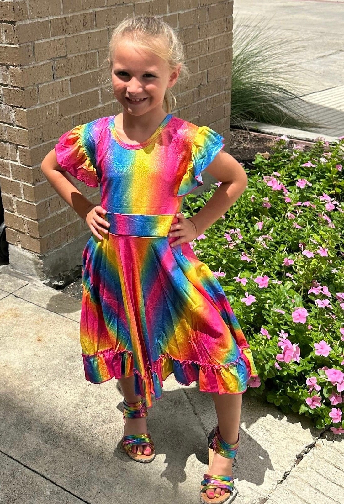 Rainbow Sparkles (real sparkles) bow back twirl dress