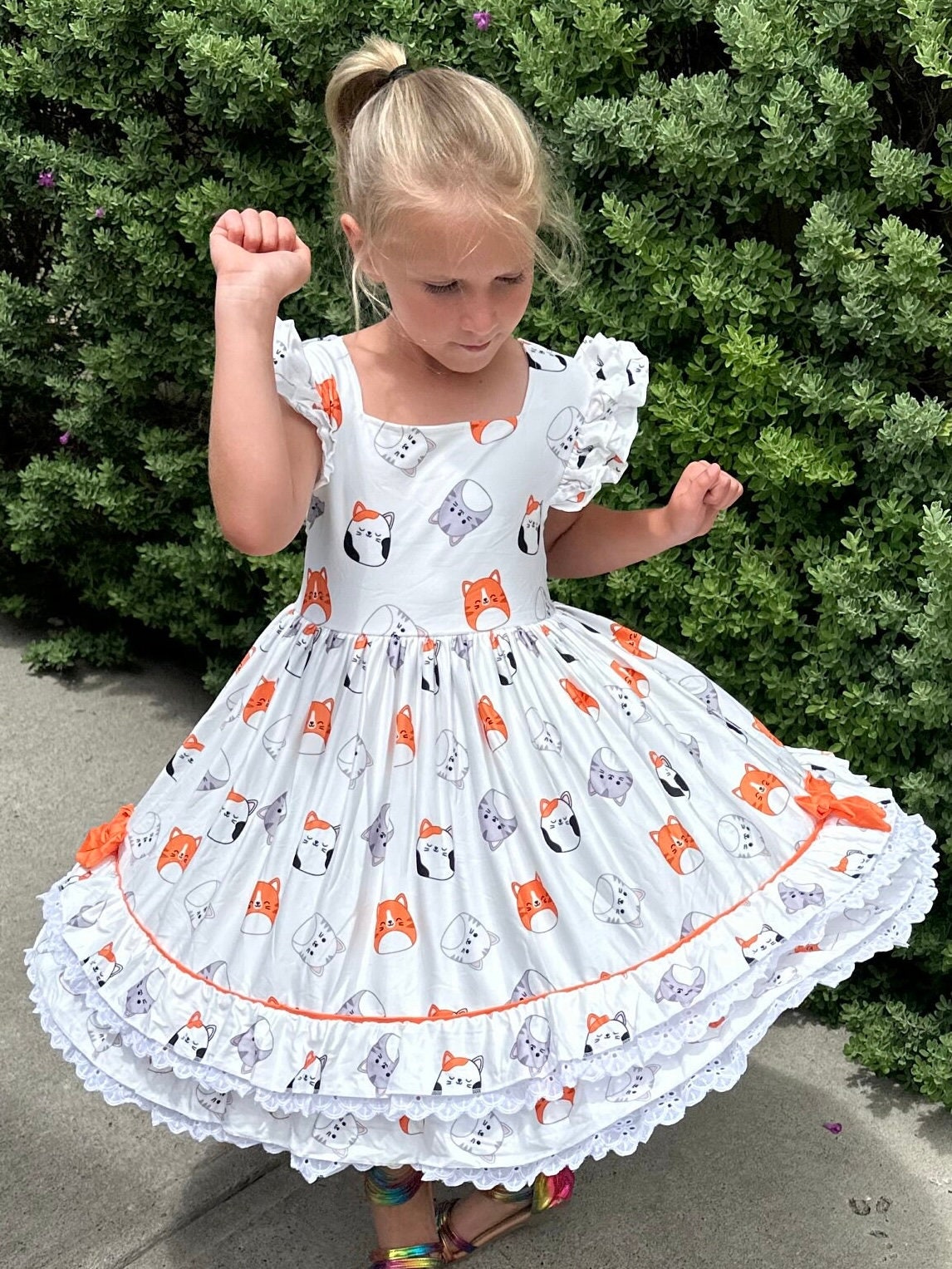 Squishmallow Kitty Lace and Ruffle Twirl Dress