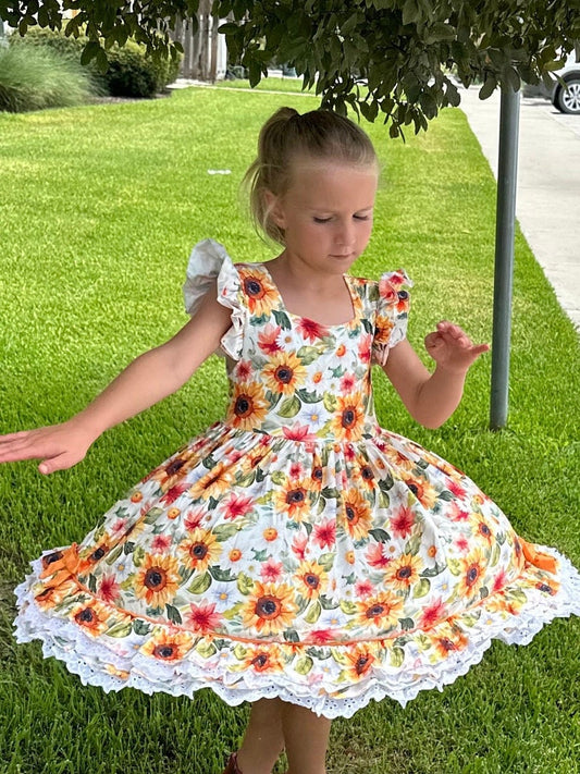 Ruffle and Lace Sunflower Twirl Dress