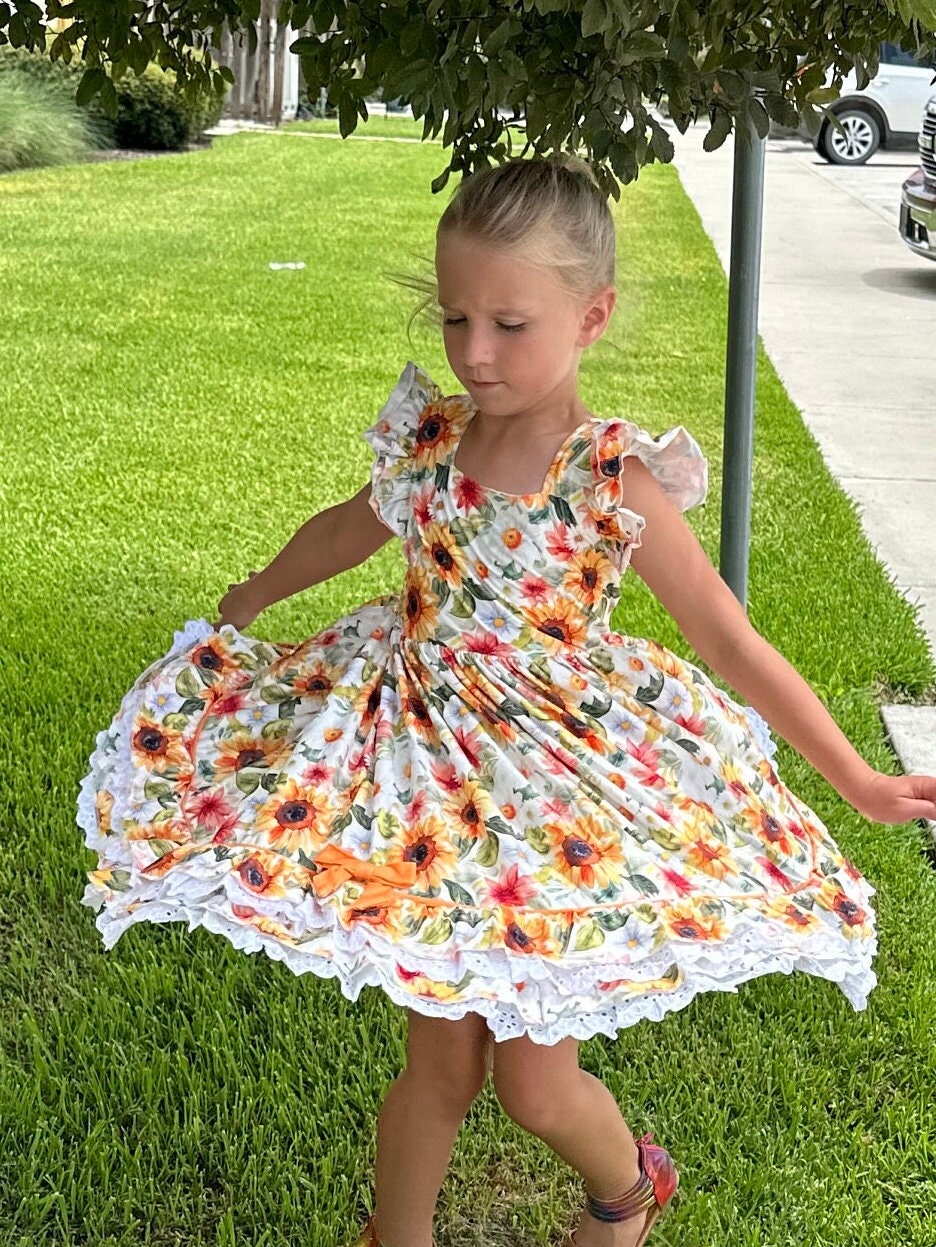 Ruffle and Lace Sunflower Twirl Dress