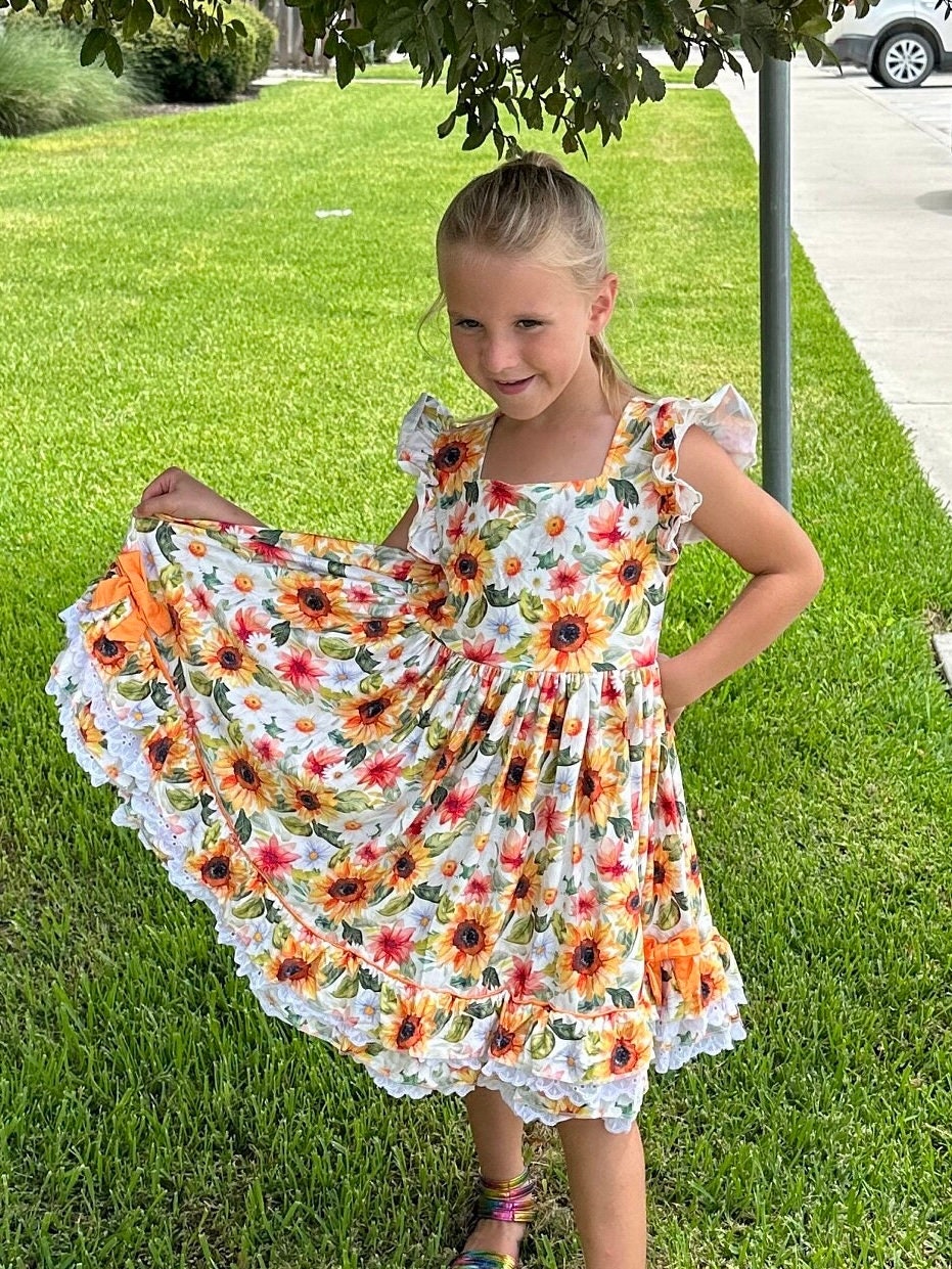 Ruffle and Lace Sunflower Twirl Dress