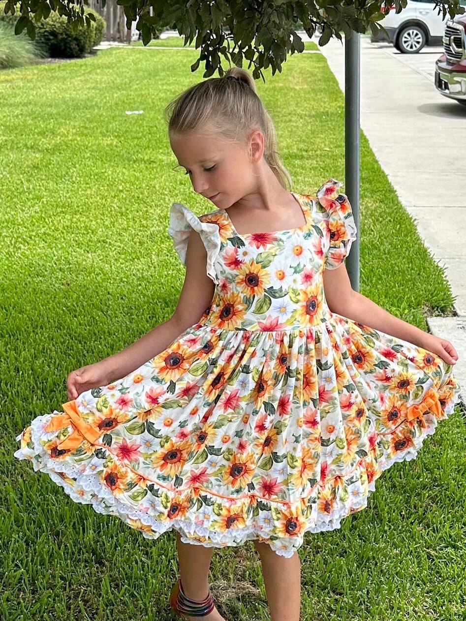 Ruffle and Lace Sunflower Twirl Dress