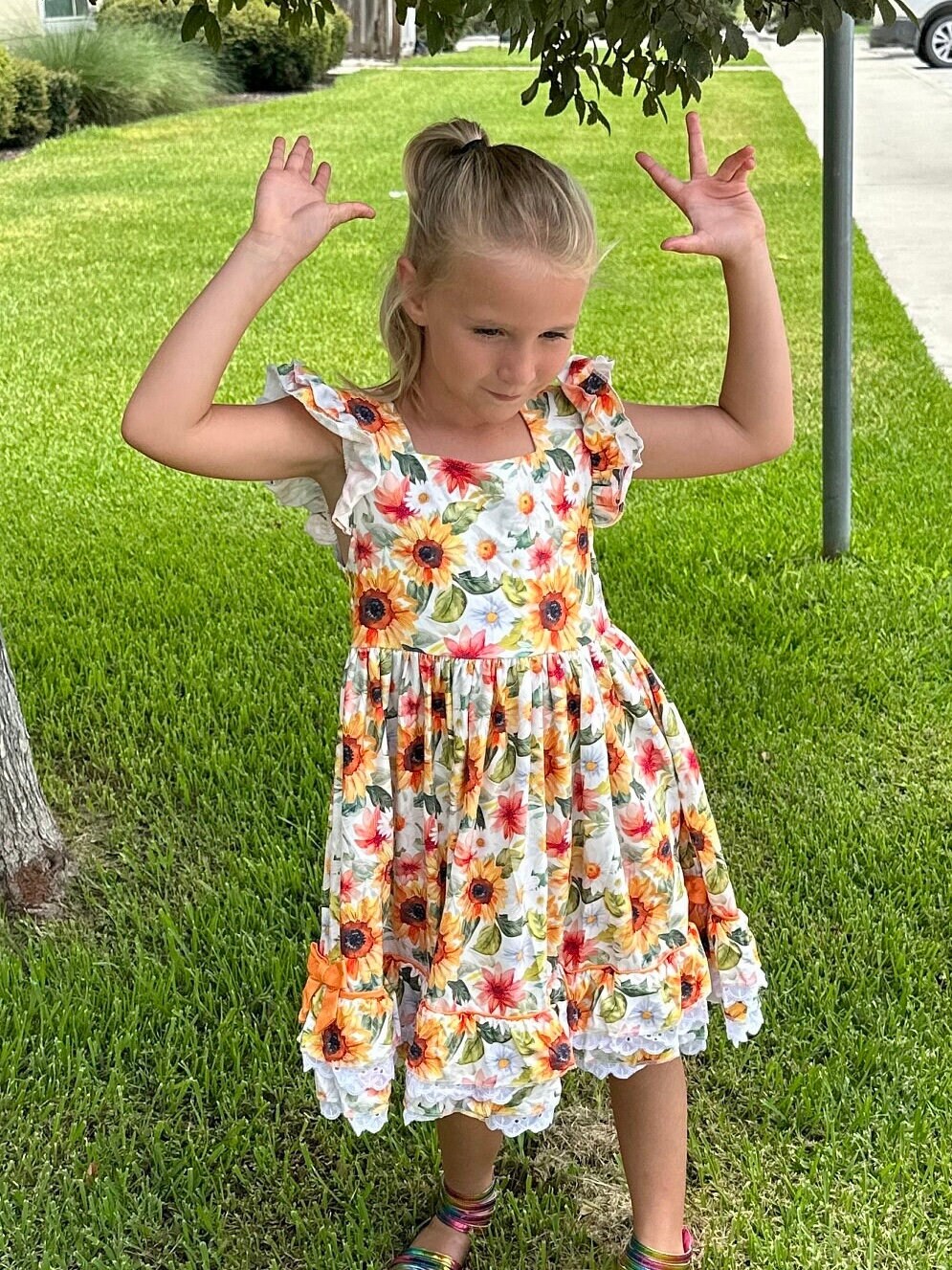 Ruffle and Lace Sunflower Twirl Dress