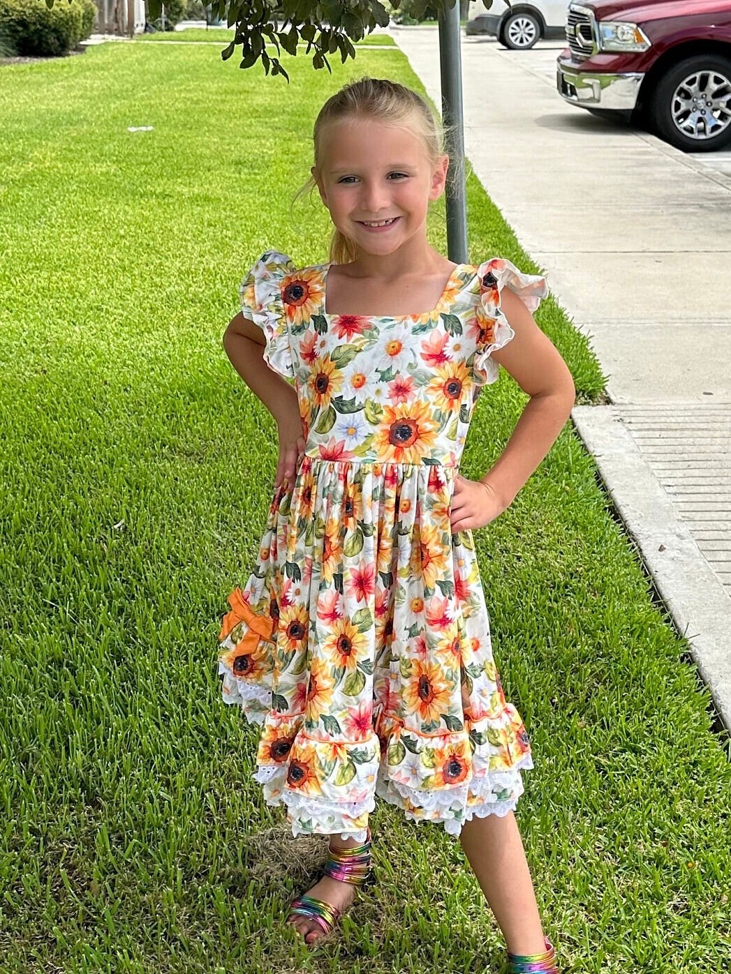 Ruffle and Lace Sunflower Twirl Dress