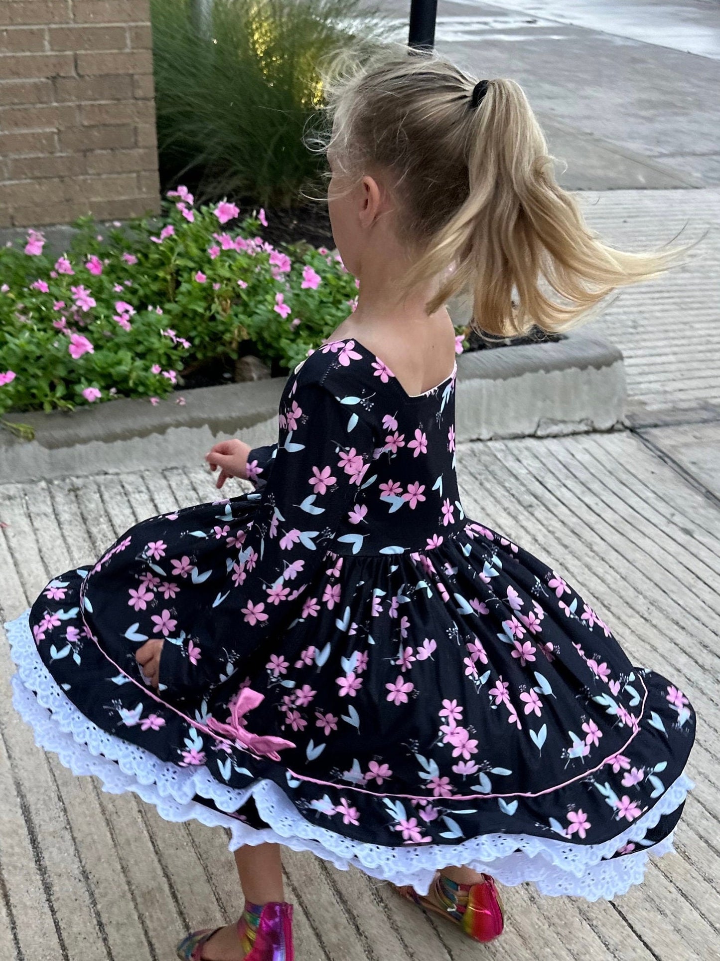 Pink Floral Lace and Ruffle Dress