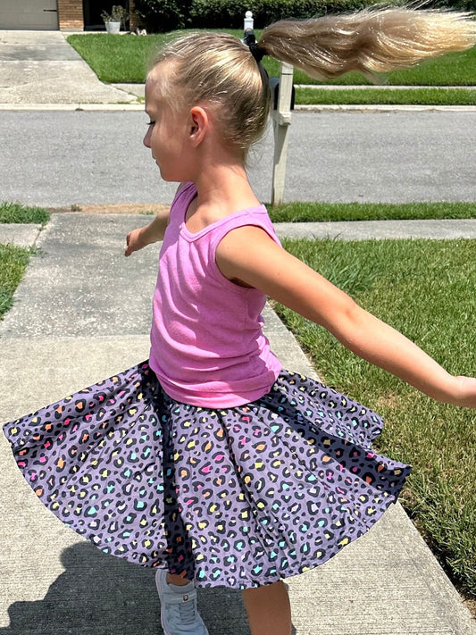 Rainbow Leopard Twirl Skort