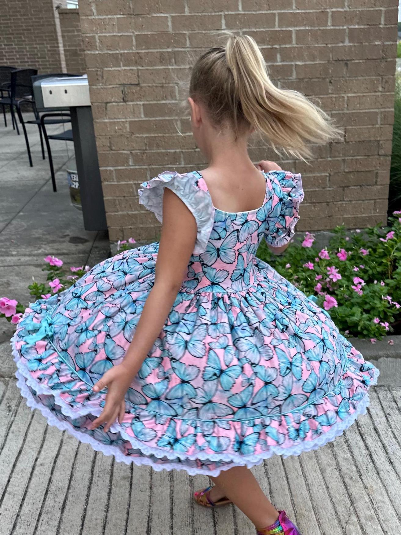 Butterfly Ruffle and Lace Twirl Dress