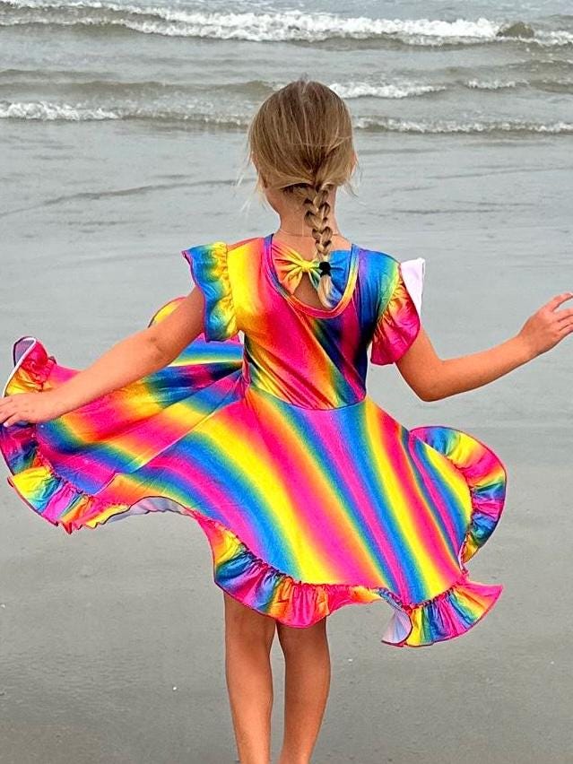 Rainbow Sparkles (real sparkles) bow back twirl dress