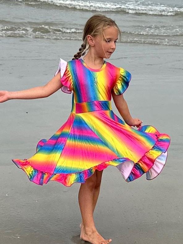 Rainbow Sparkles (real sparkles) bow back twirl dress