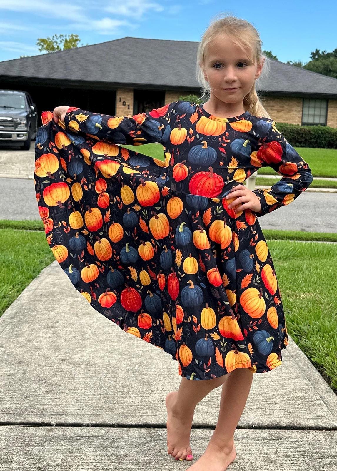 Pumpkins Long Sleeve Twirl Dress